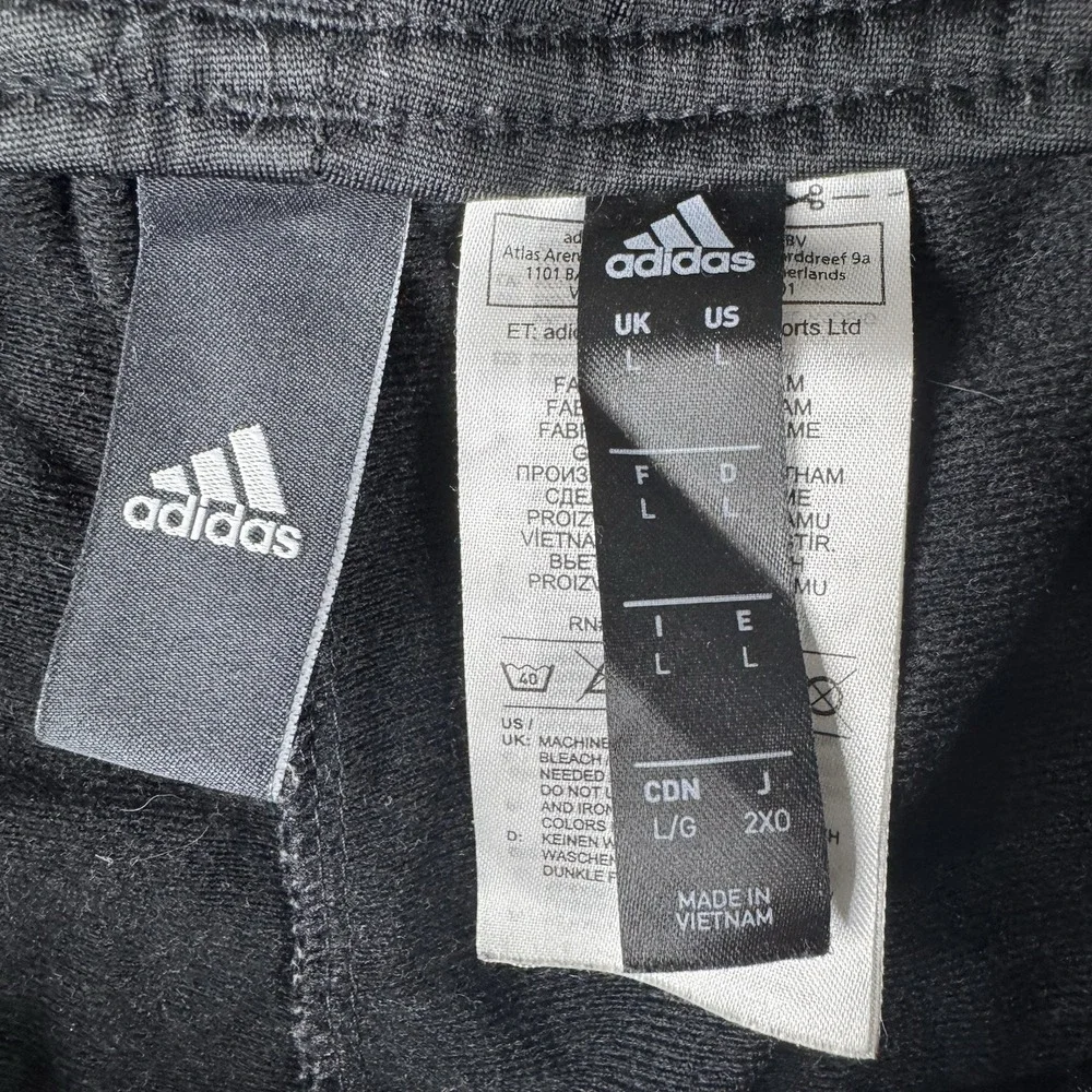 Adidas Y2K Polyester Track Pants Black White LARGE Baggy 3 Stripe Skater